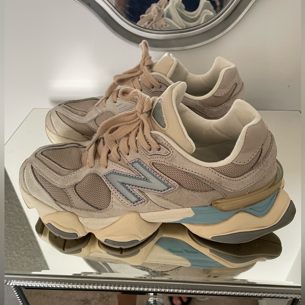 New Balance 9060 Tan and Light Blue Sneakers